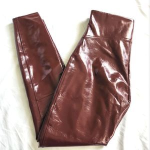 Spanx Womens Large Patent Faux Leather Skinny Leggings Ruby Burgundy Shiny